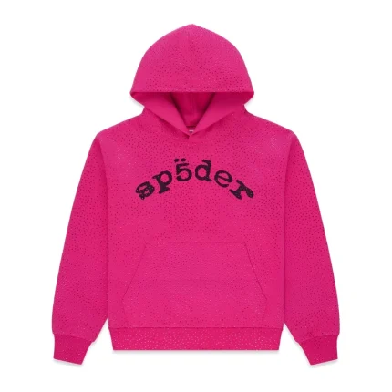 Sp5der Rhinestone Logo Hoodie Pink