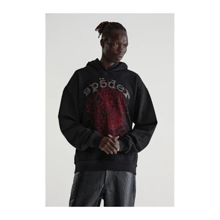 Sp5der Rhinestone Og Web V2 Hoodie Black